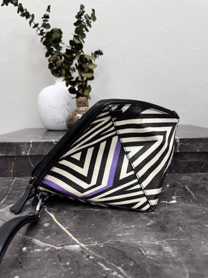 MCM Black, White, And Purple Coated Canvas Limited Edition Tobias Rehberger Clutch