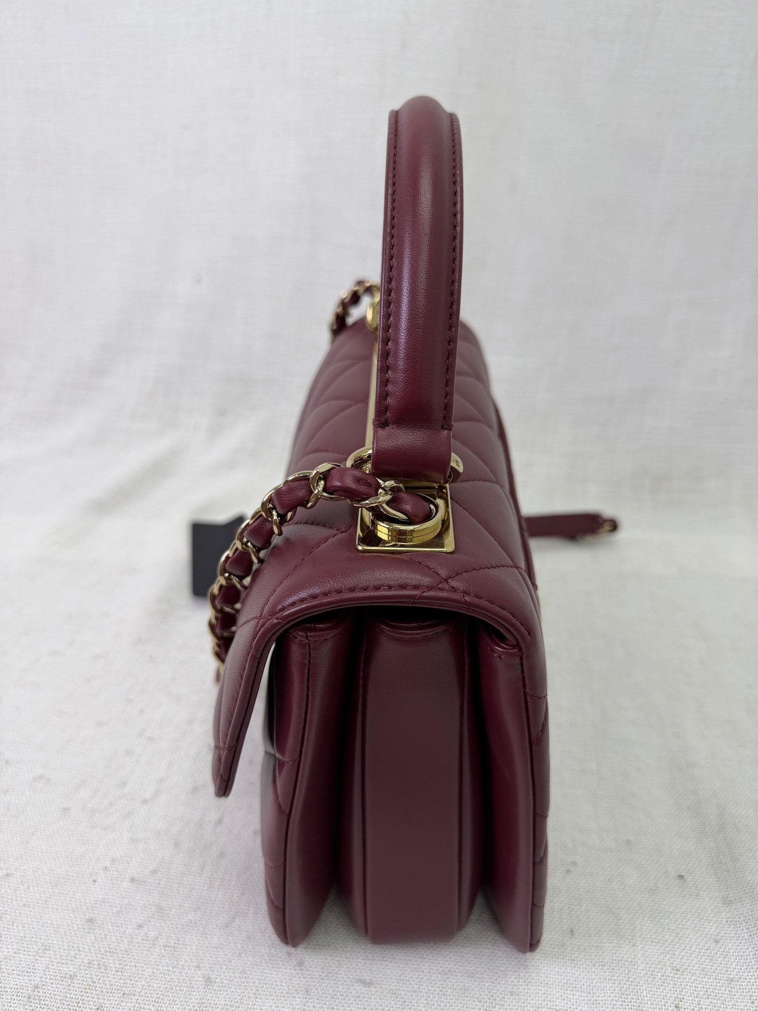 BRAND NEW- Chanel Oxblood Quilted Lambskin Small Trendy CC Top Handle Flap Bag