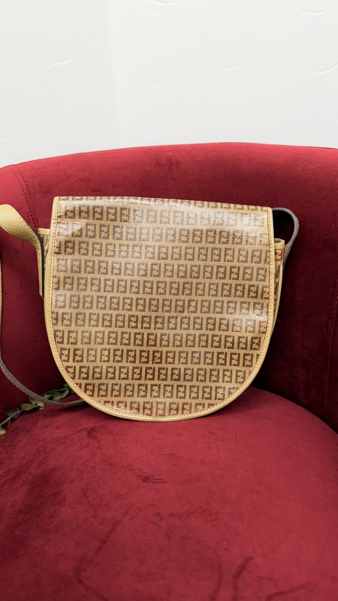 Fendi Vintage Brown Zucchino Coated Canvas & Leather Shoulder Bag