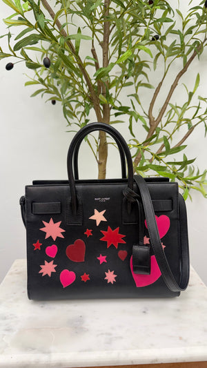 Saint Laurent YSL Black Leather Love Patchwork Baby Sac De Jour 2Way Handbag