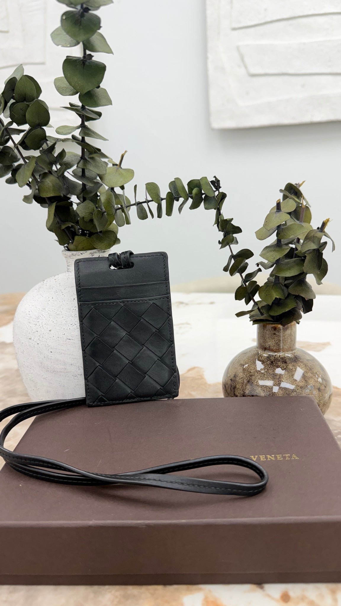 Bottega Veneta Black Intrecciato Leather Lanyard 