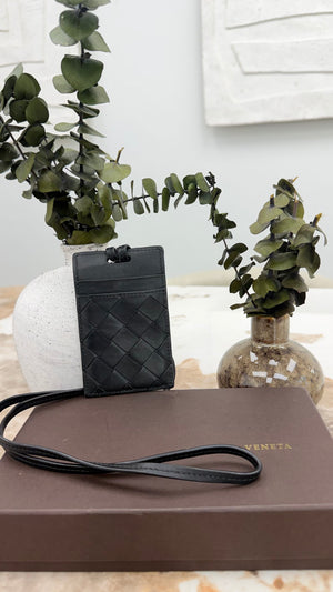 Bottega Veneta Black Intrecciato Leather Lanyard