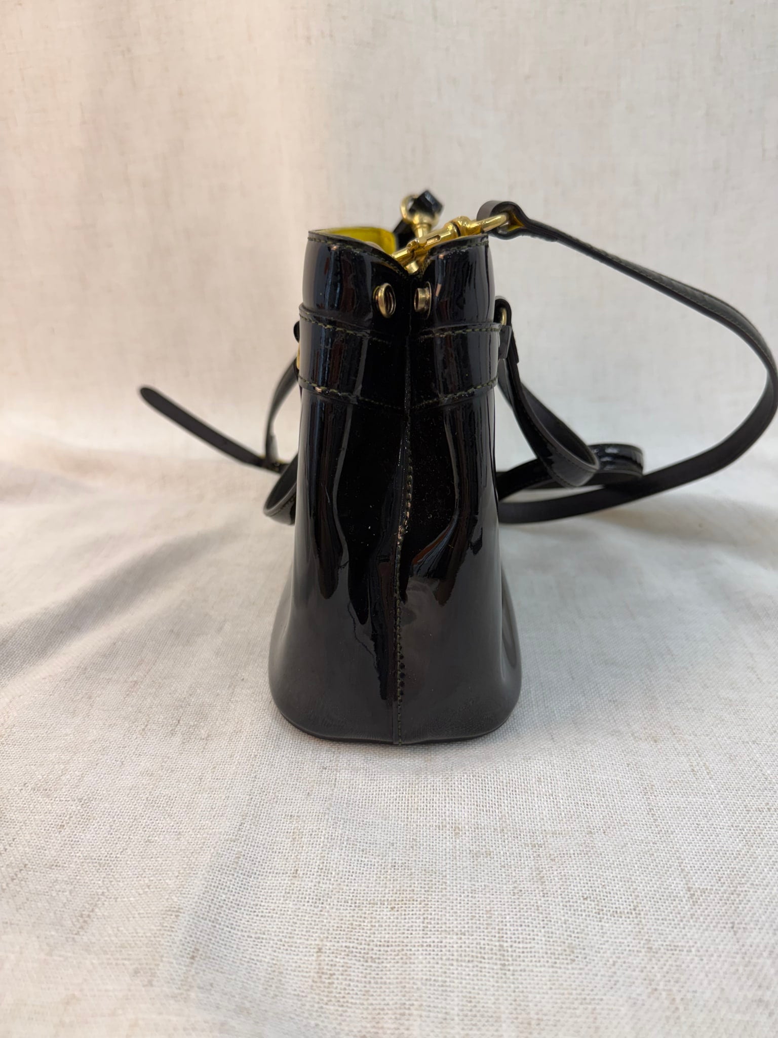 Gucci Black Patent Leather Horsebit Two Way Bag