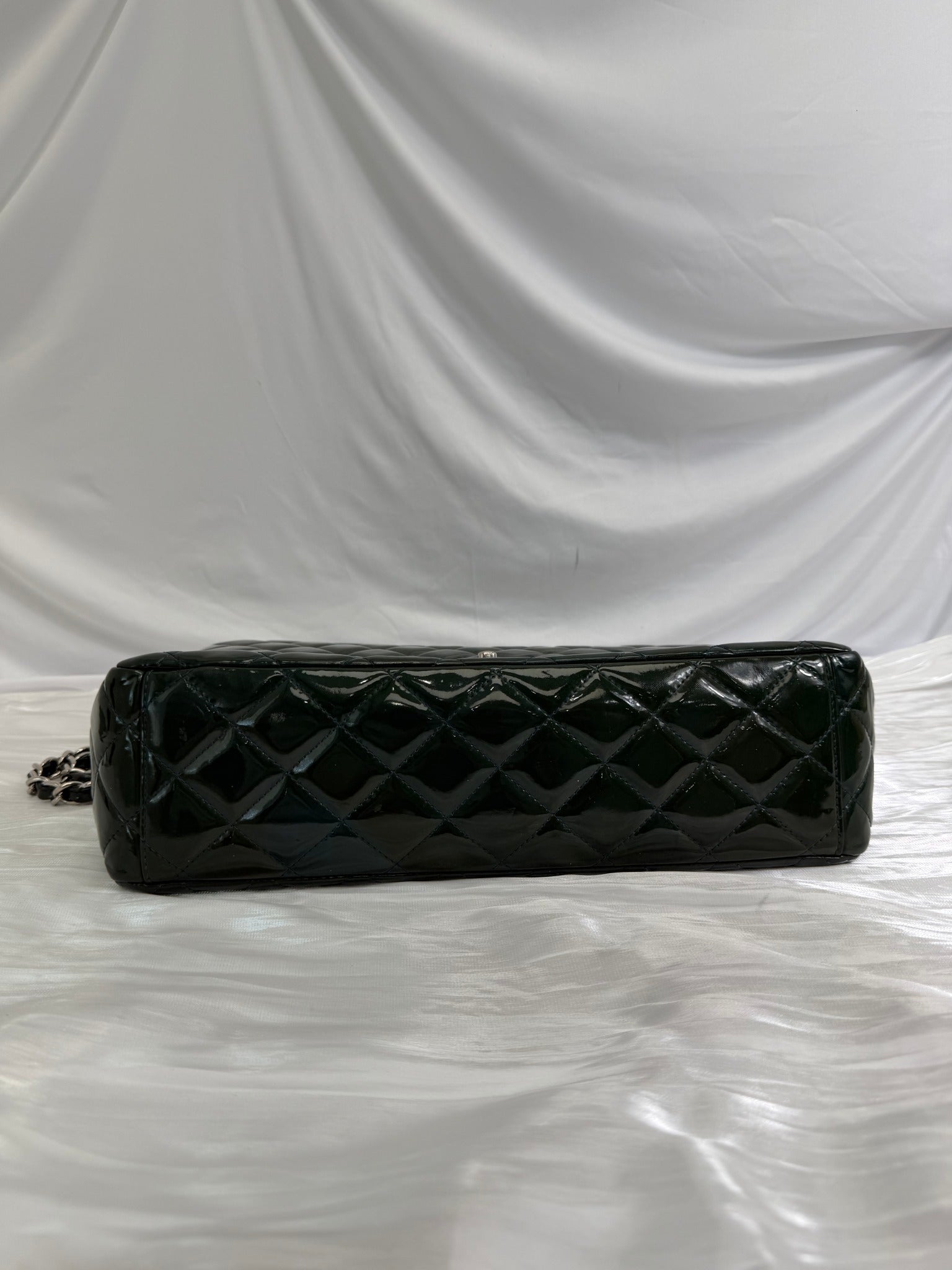 Chanel Dark Green Quilted Patent Leather Maxi Double Flap Bag
