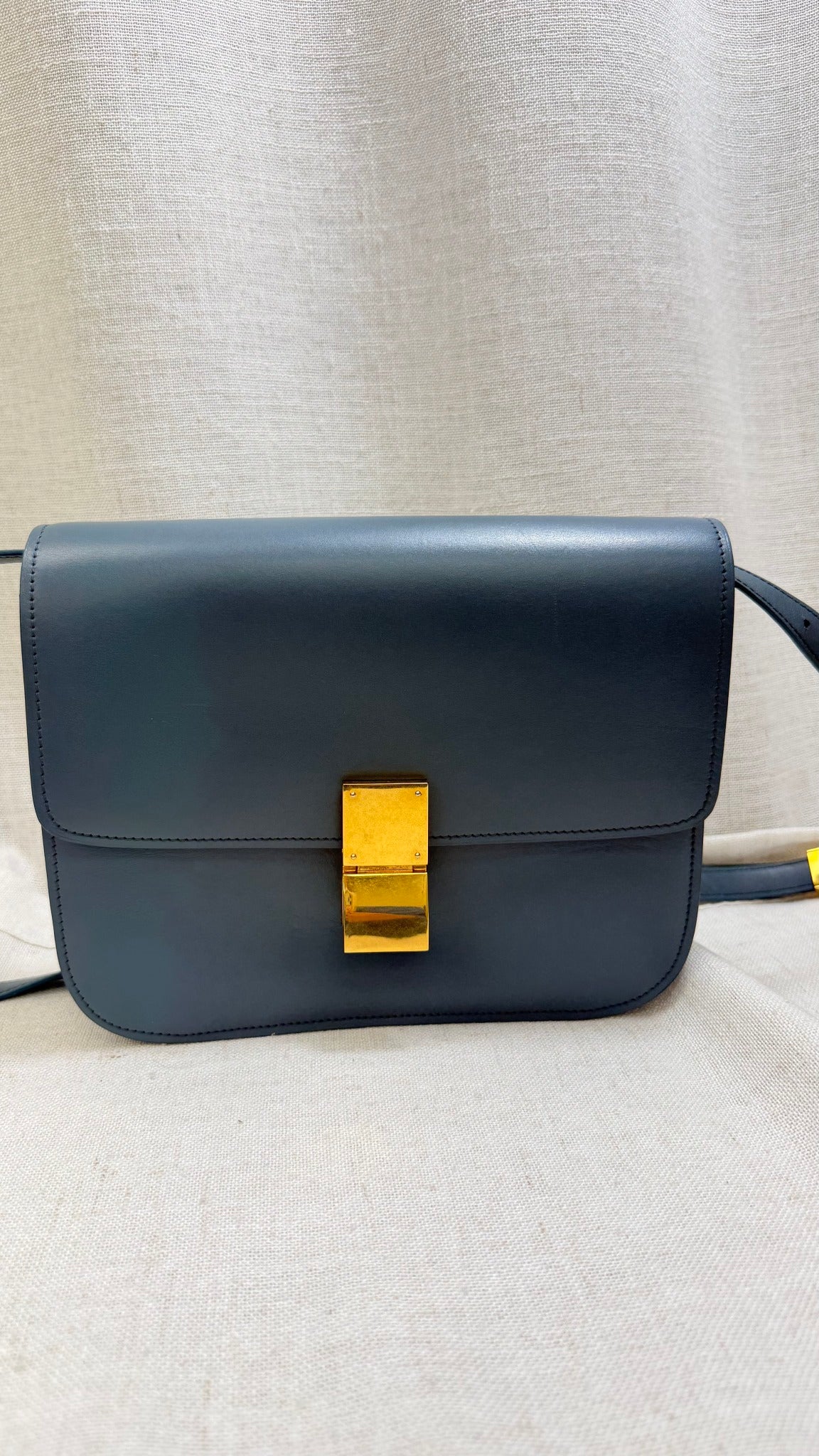 Celine Blue Leather Medium Classic Box Flap Bag 