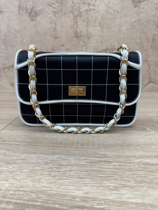 Chanel Black Silk 2.55 Choco Bar Shoulder Bag