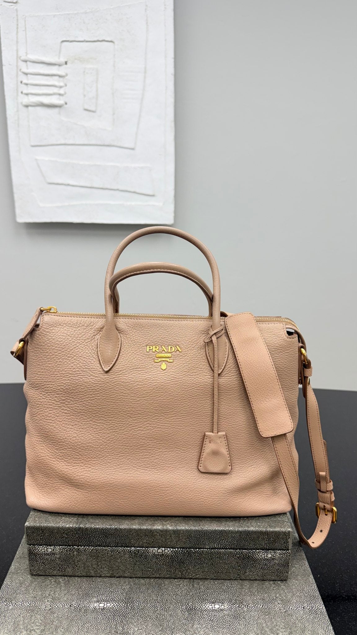Prada Beige Grained Leather Vitello Daino Handbag 