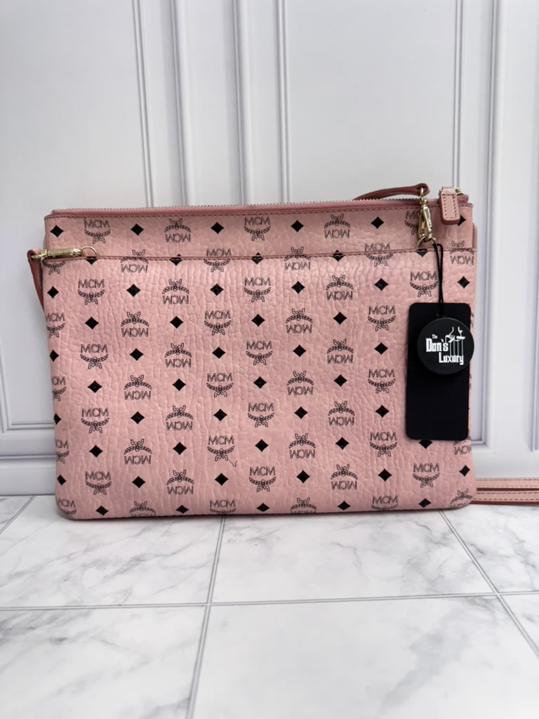 MCM Pink Monogram Visetos Leather Crossbody Pouch