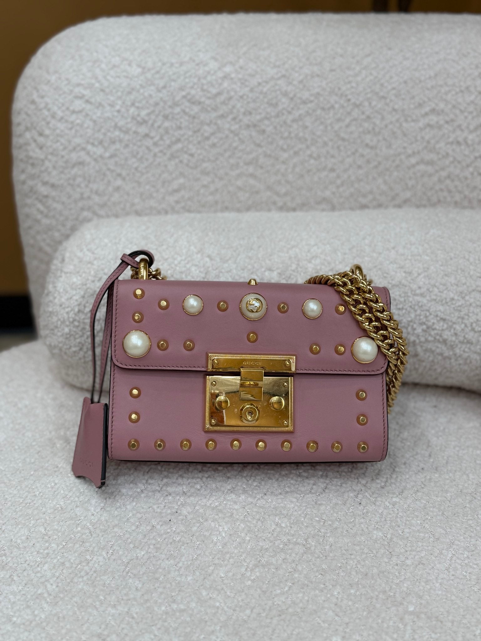 Gucci Pink Leather Studded Padlock Shoulder Bag
