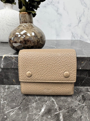 Celine Taupe And Red Pebbled Leather Compact Wallet