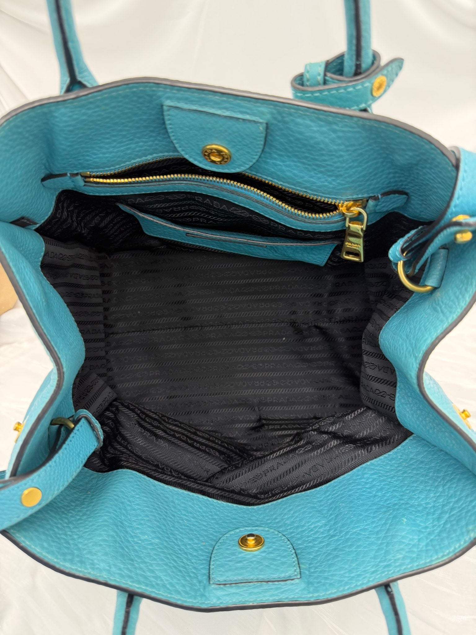 Prada Teal Pebbled Leather Daino 2Way Tote