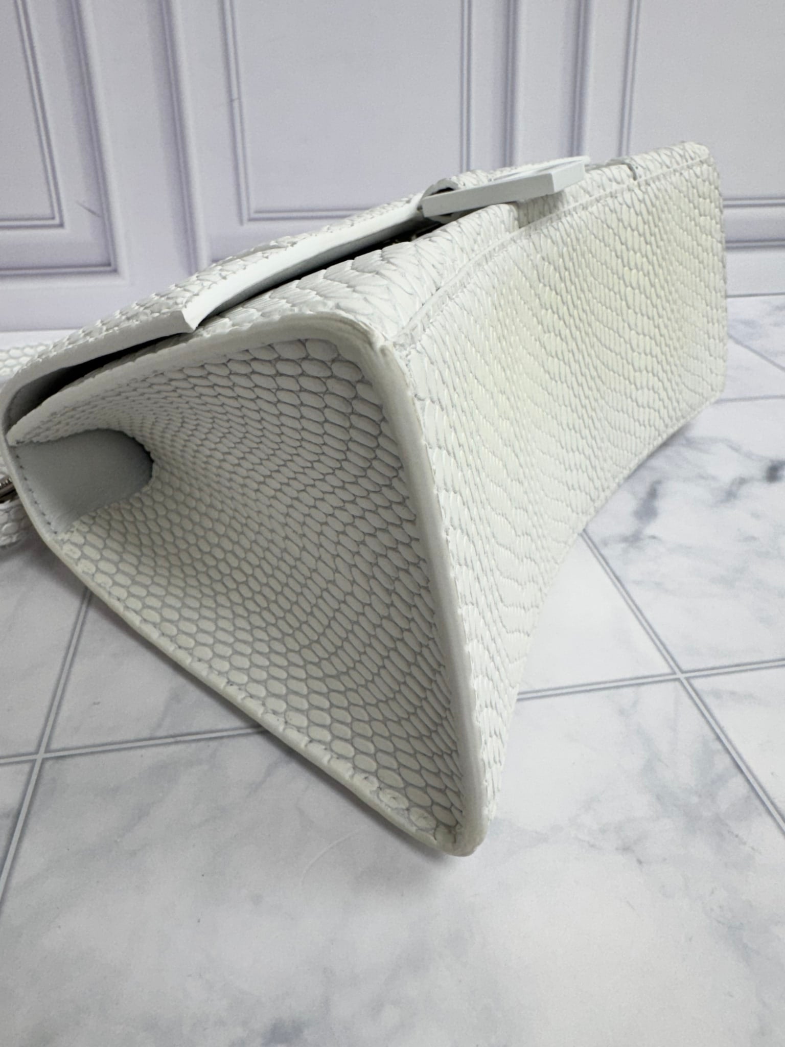 Balenciaga White Snakeskin Embossed Leather Small Hourglass 2Way Bag