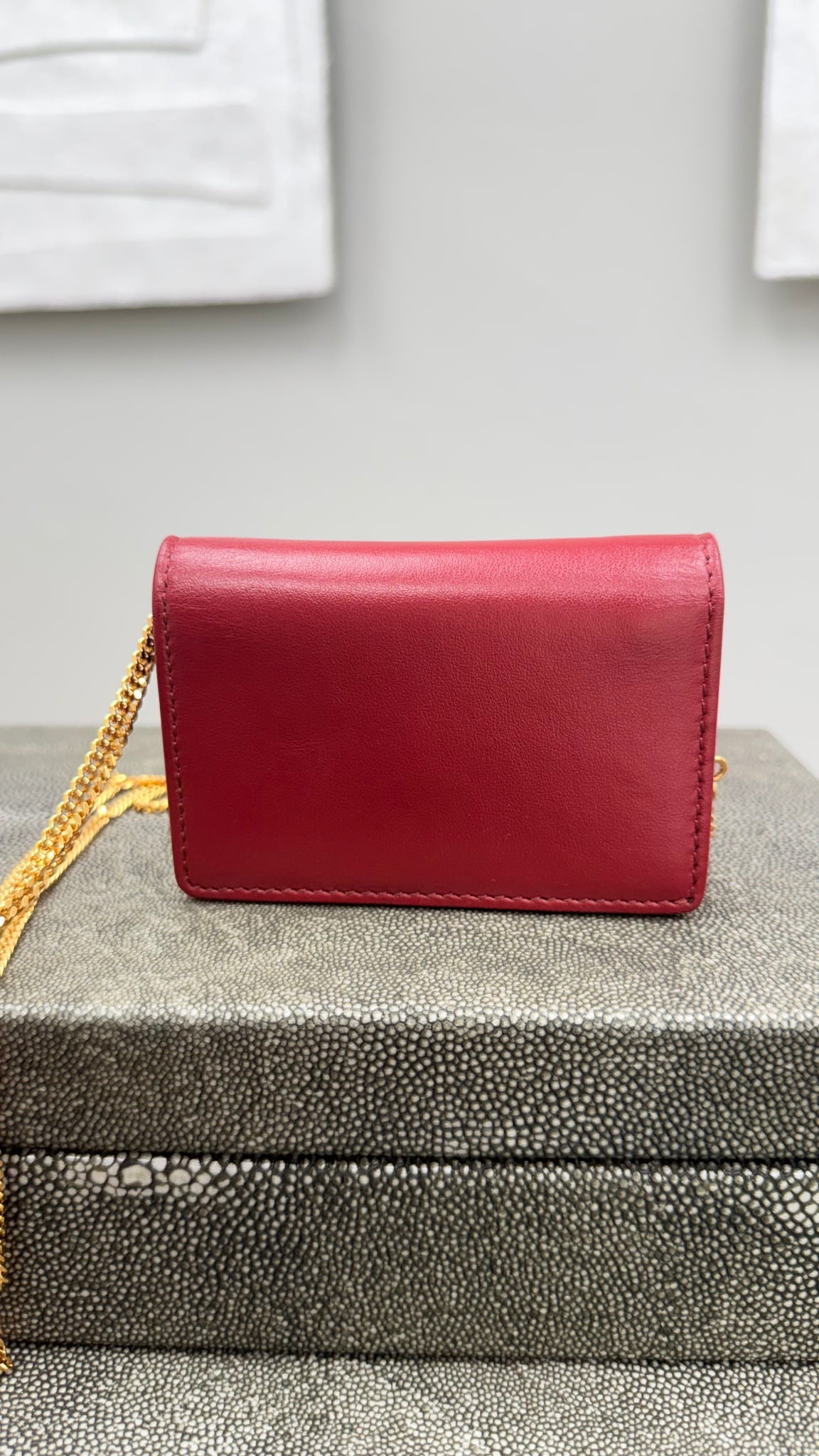 Burberry Red Leather Compact Wallet on a Chain