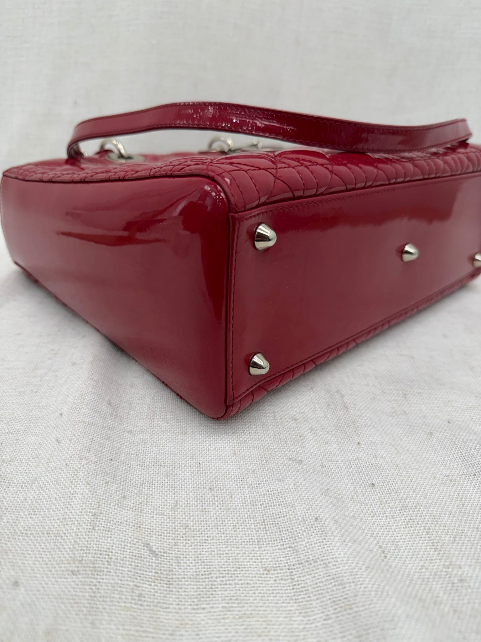 Christian Dior Dark Red Cannage Patent Leather Large Lady Dior Handbag