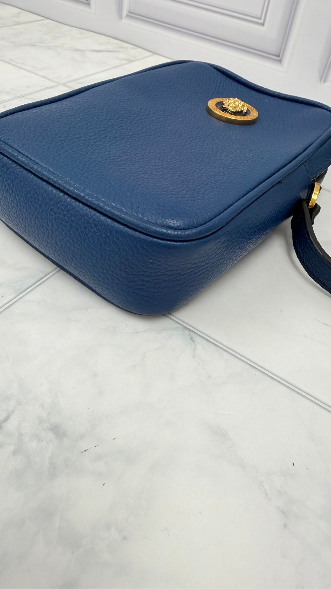 Versace Blue Leather Medusa Crossbody Bag