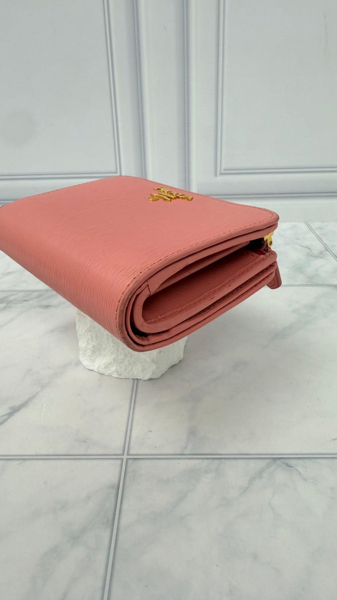 Prada Pink Saffiano Leather Compact Wallet 