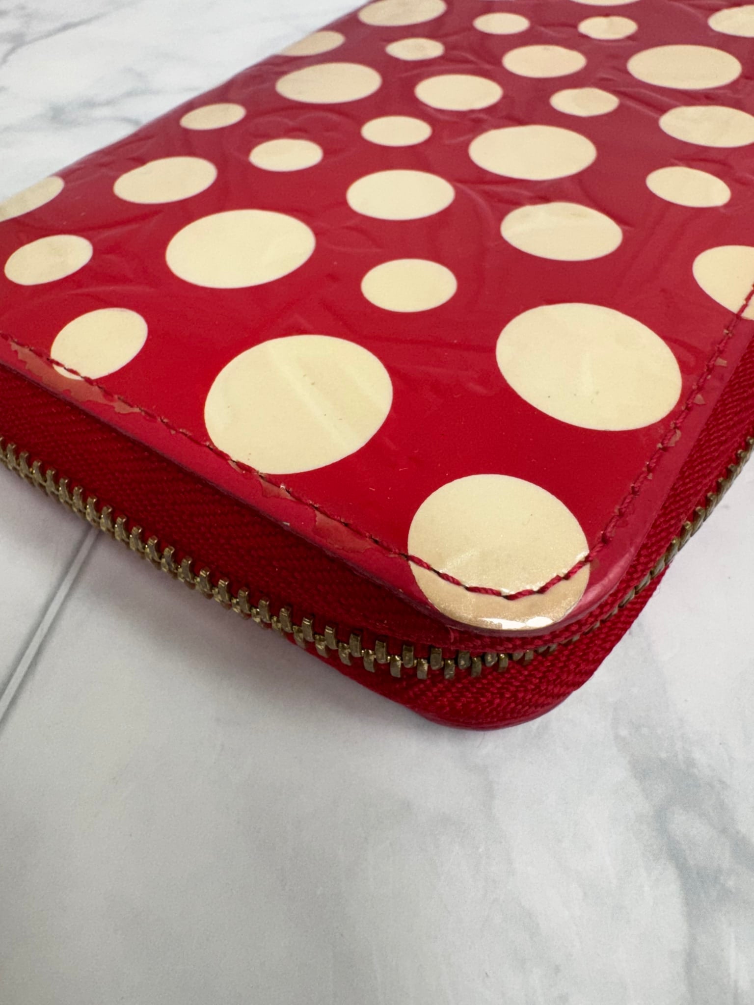Louis Vuitton Red Vernis Kusama Infinity Dots Zippy Wallet