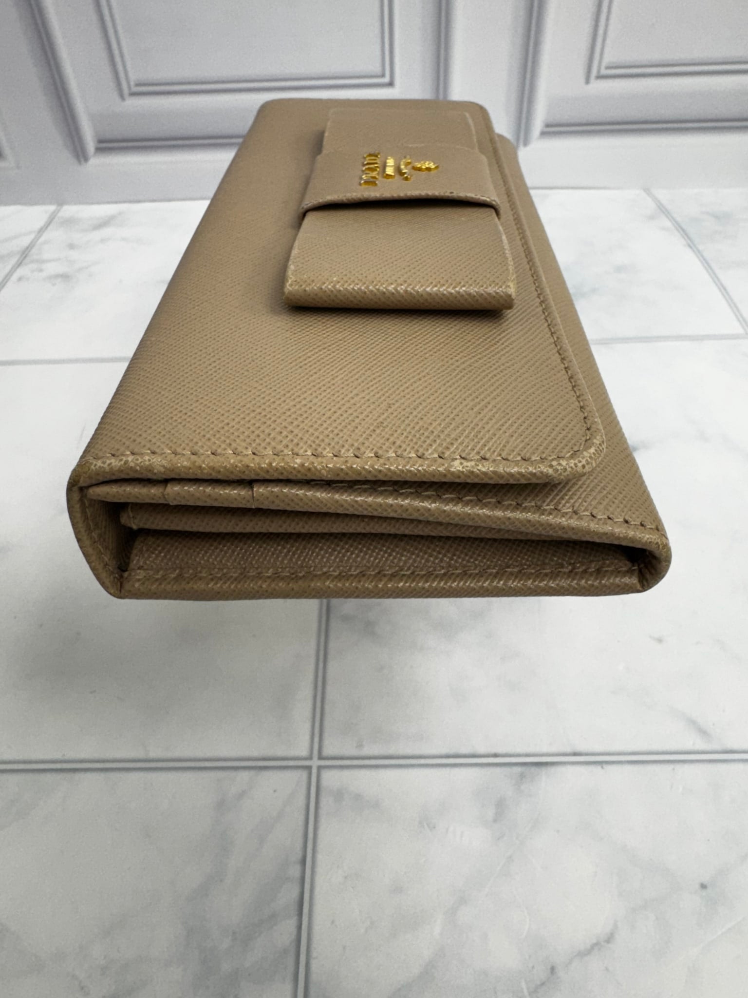 Prada Beige Saffiano Leather Fiocco Bow Long Wallet