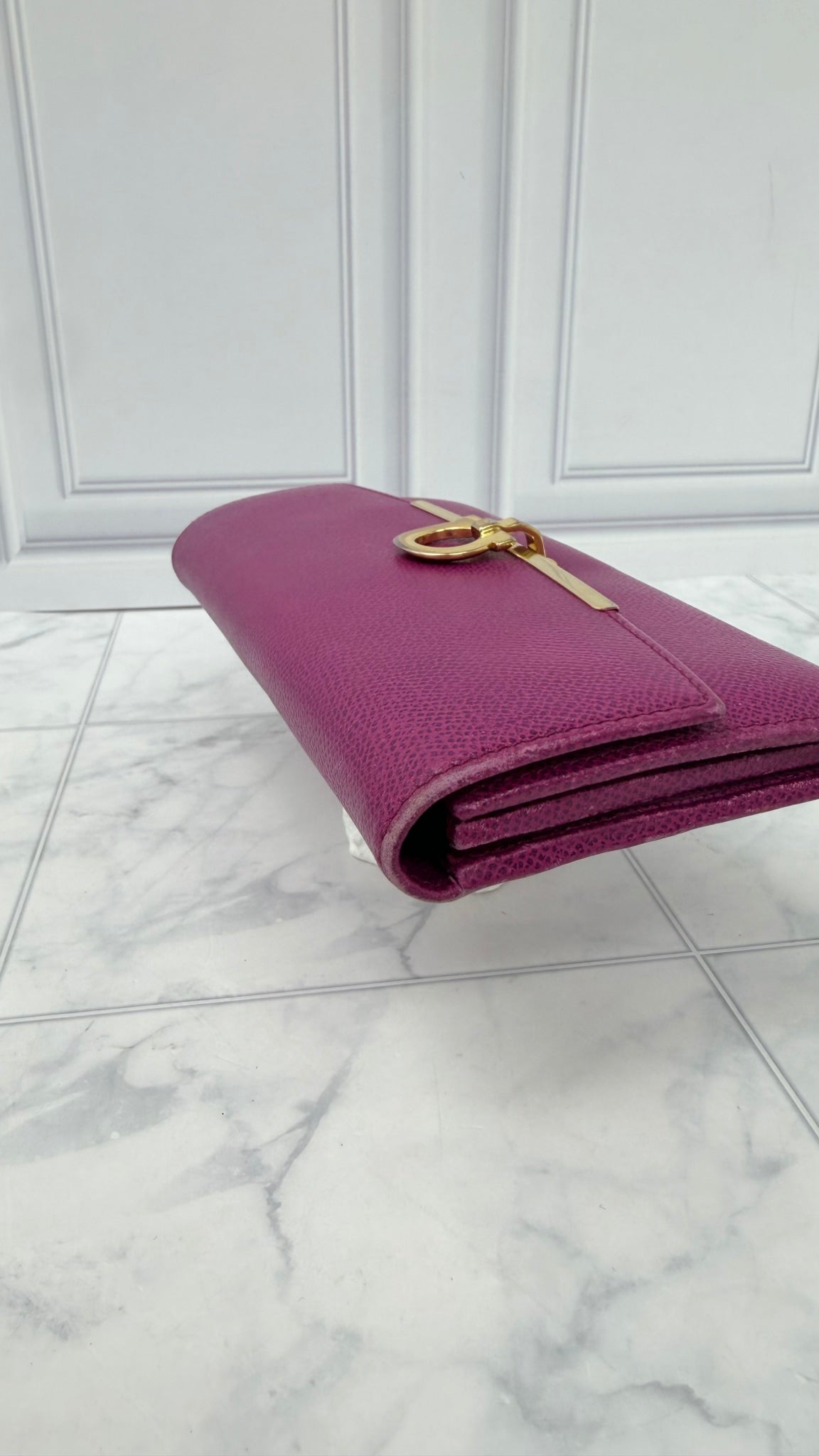 Salvatore Ferragamo Purple Grained Leather Long Wallet 