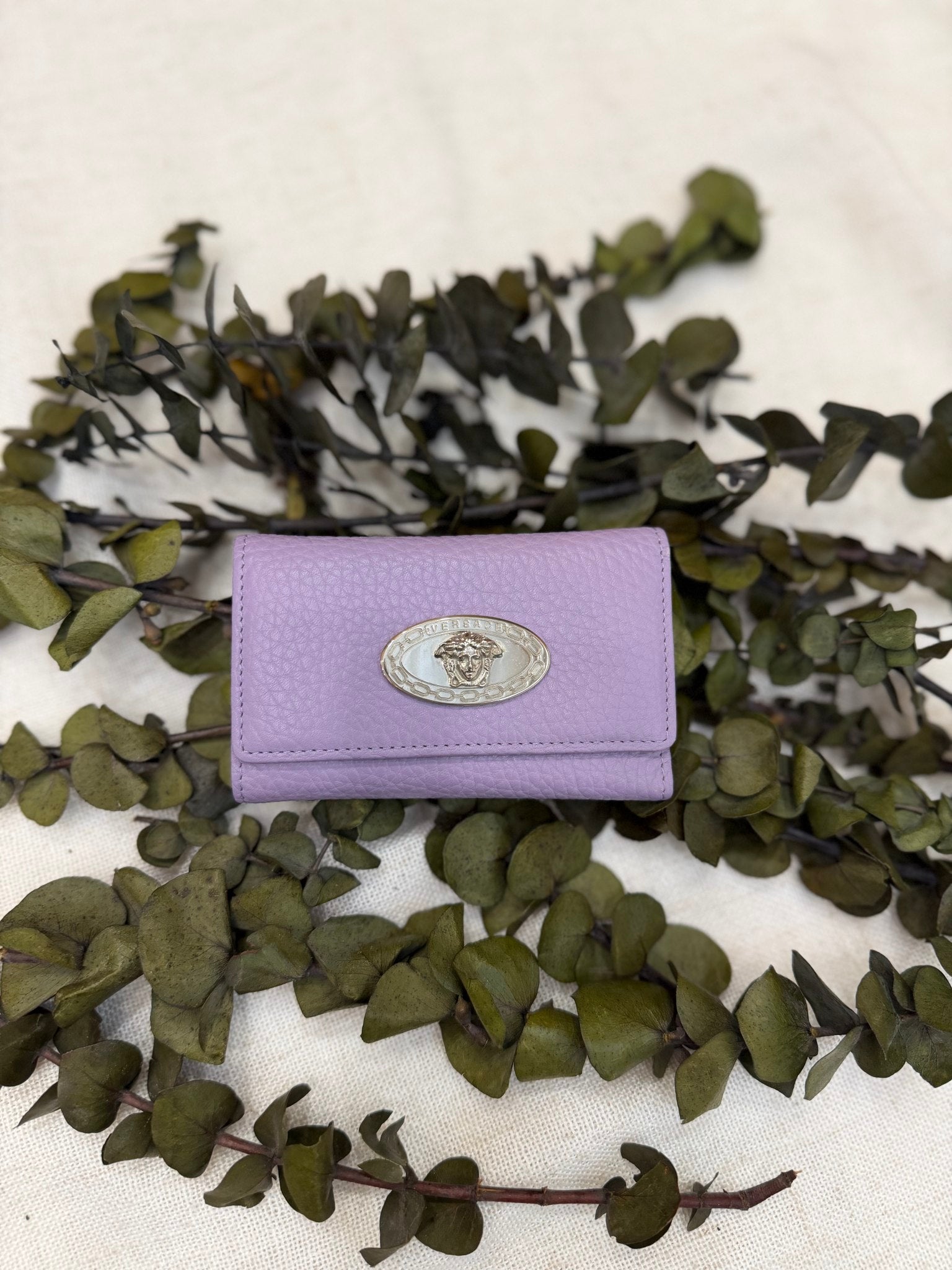 Versace Lavender Leather Medusa Head 6 Ring Key Holder