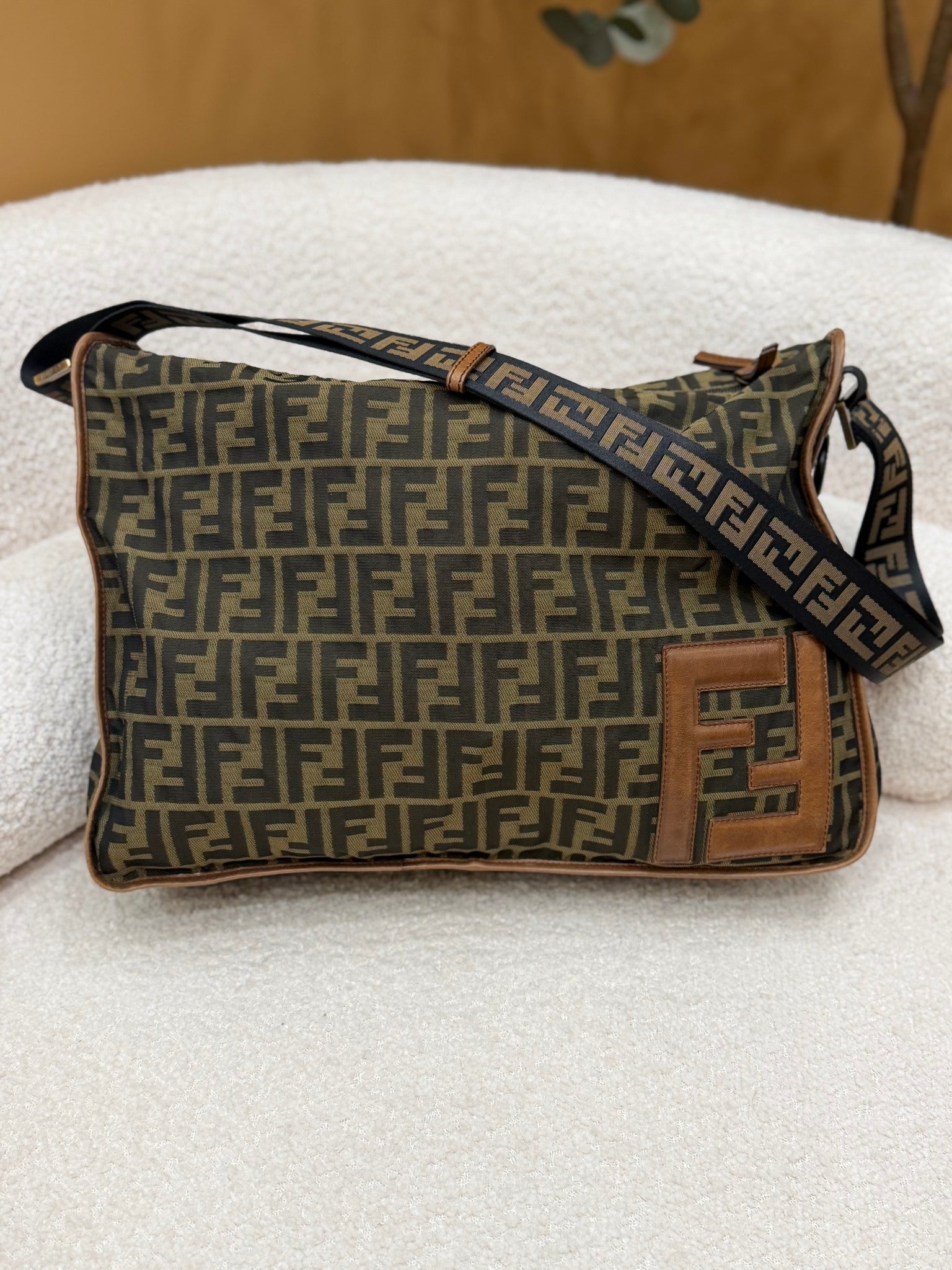 Fendi Brown Canvas  Zucca Print Messenger Bag