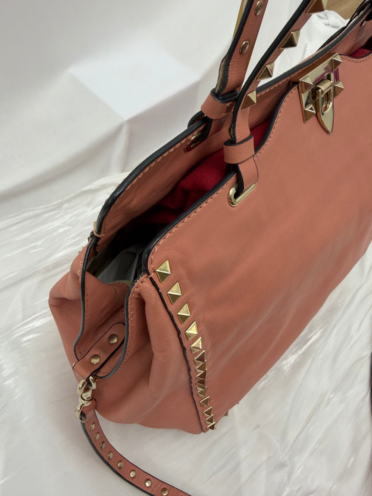 Valentino Salmon Leather Medium Rockstud Shoulder Tote