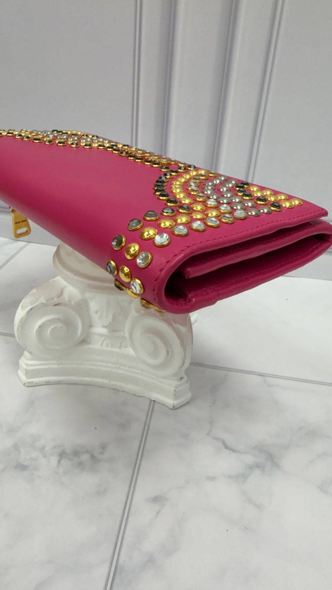 Miu Miu Pink Leather Studded Long Wallet