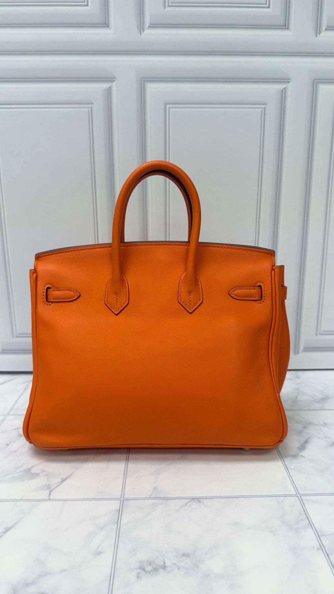 Hermes Orange Swift Leather Birkin 25 with Multicolor Silk Twilly 