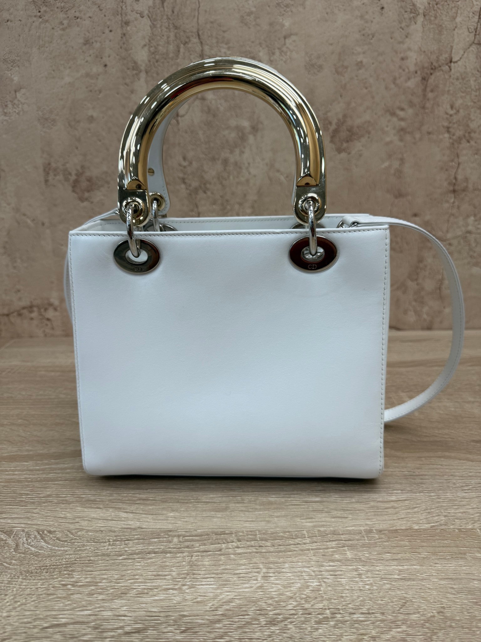 Christian Dior White Leather Patch Embellished Medium Lady Dior