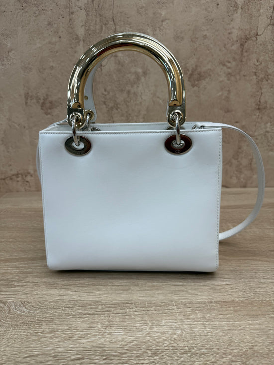 Christian Dior White Leather Patch Embellished Medium Lady Dior