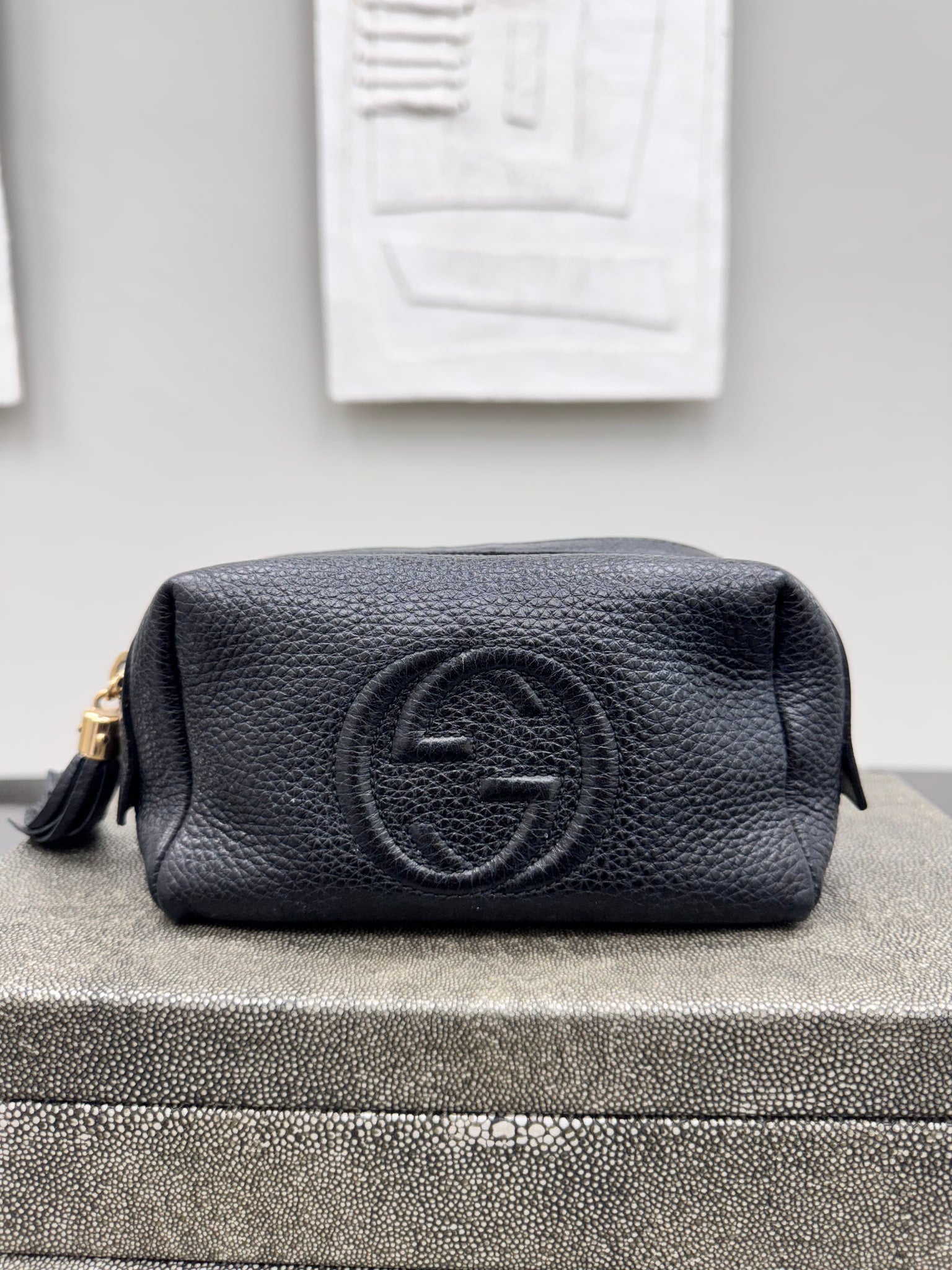 Gucci Black Grained Leather Soho Cosmetic Pouch