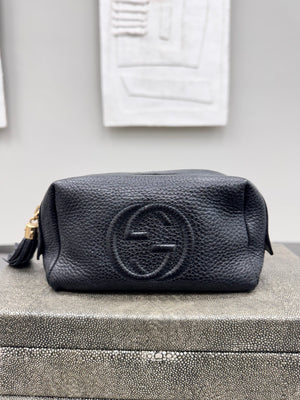 Gucci Black Grained Leather Soho Cosmetic Pouch