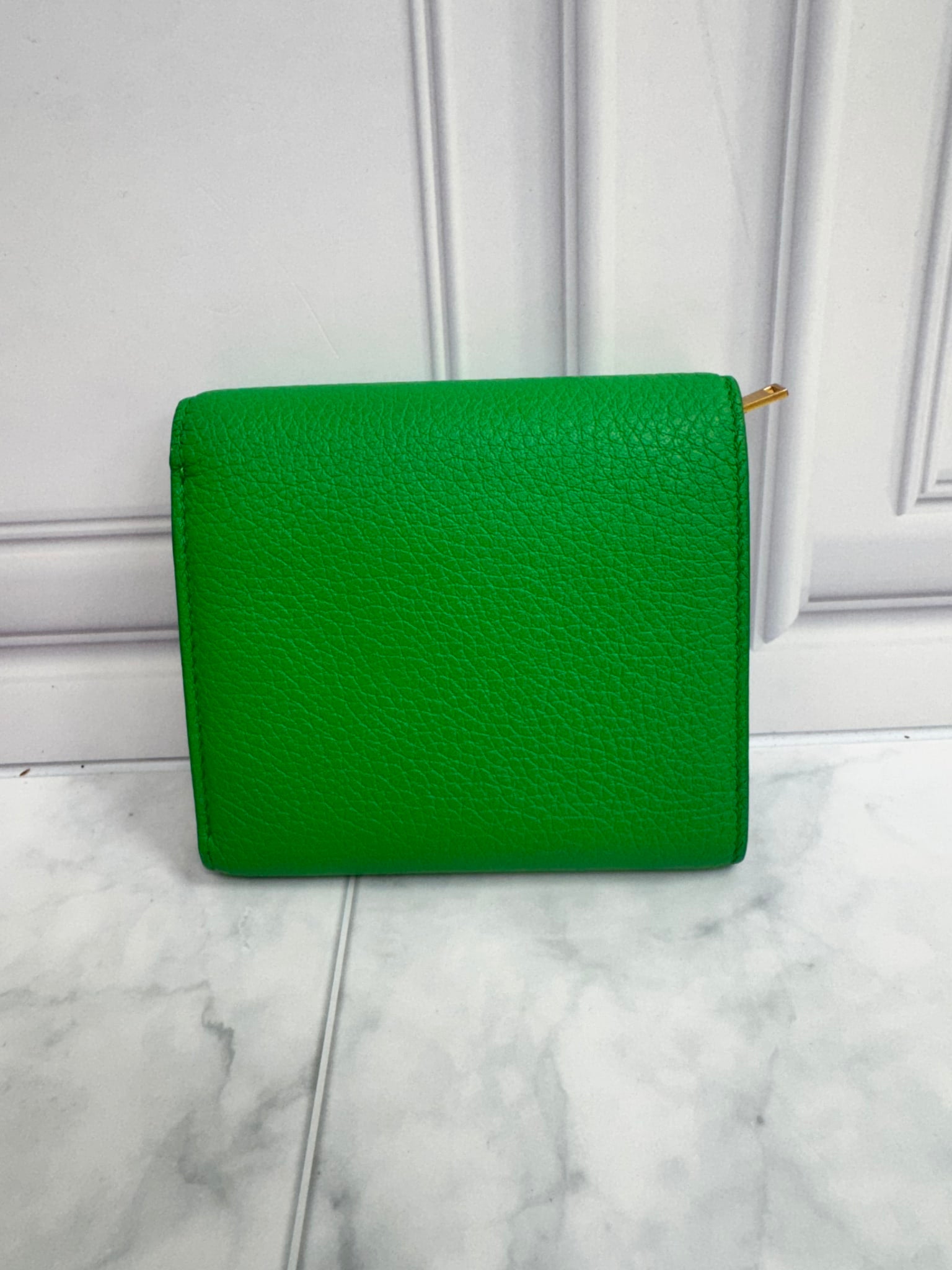 Bottega Veneta Green Leather Triangle Compact Wallet