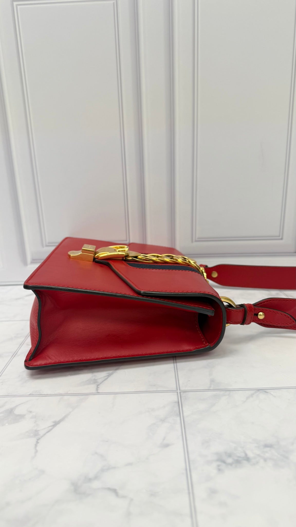Gucci Red Leather Sylvie Shoulder Bag 
