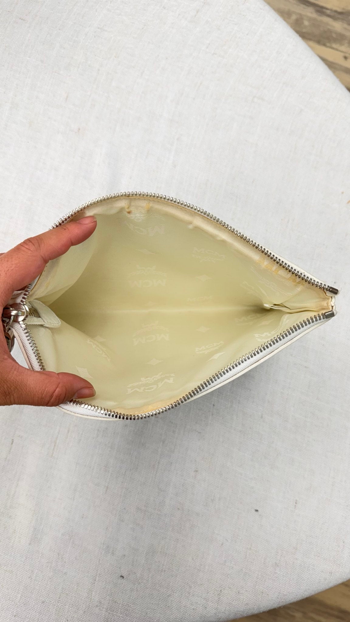 MCM White Visetos Canvas Clutch