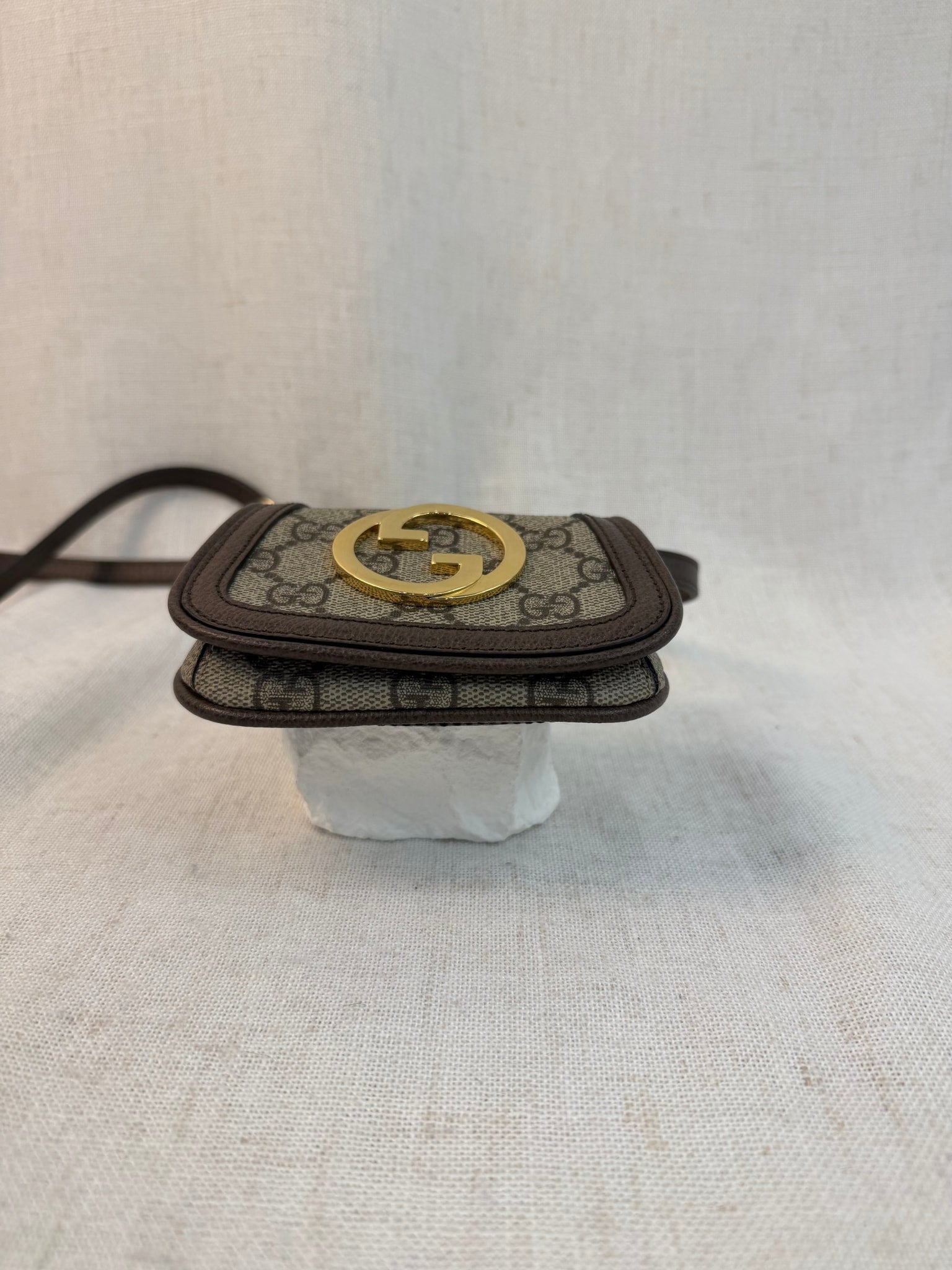 Gucci Brown Canvas Blondie Card Case With Strap