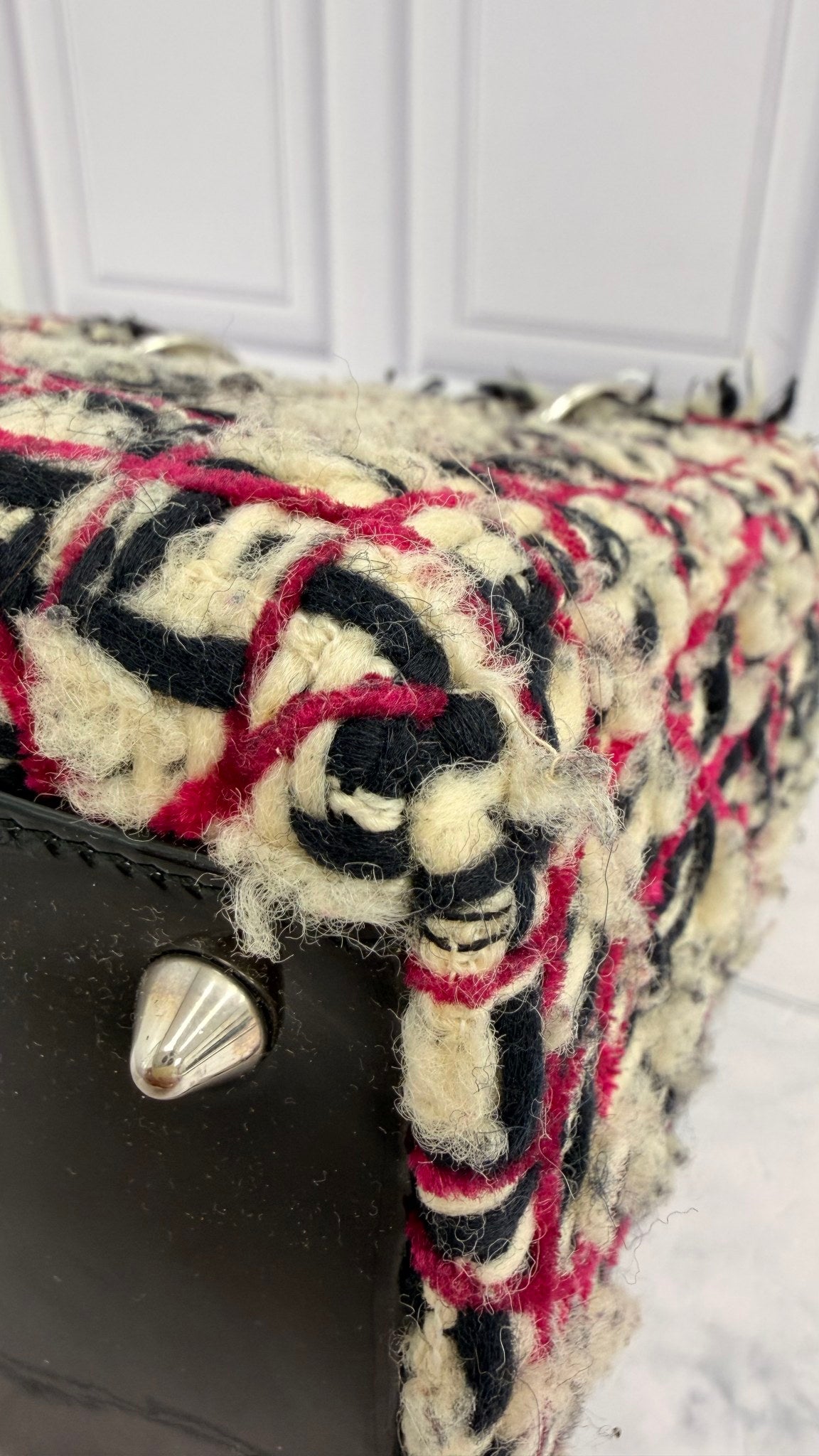 Christian Dior Multicolor Tweed Cannage Fringe Lady Dior Medium 2-Way Handbag