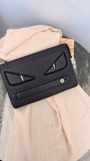 Fendi Black Grained Leather Monster Bugs Clutch
