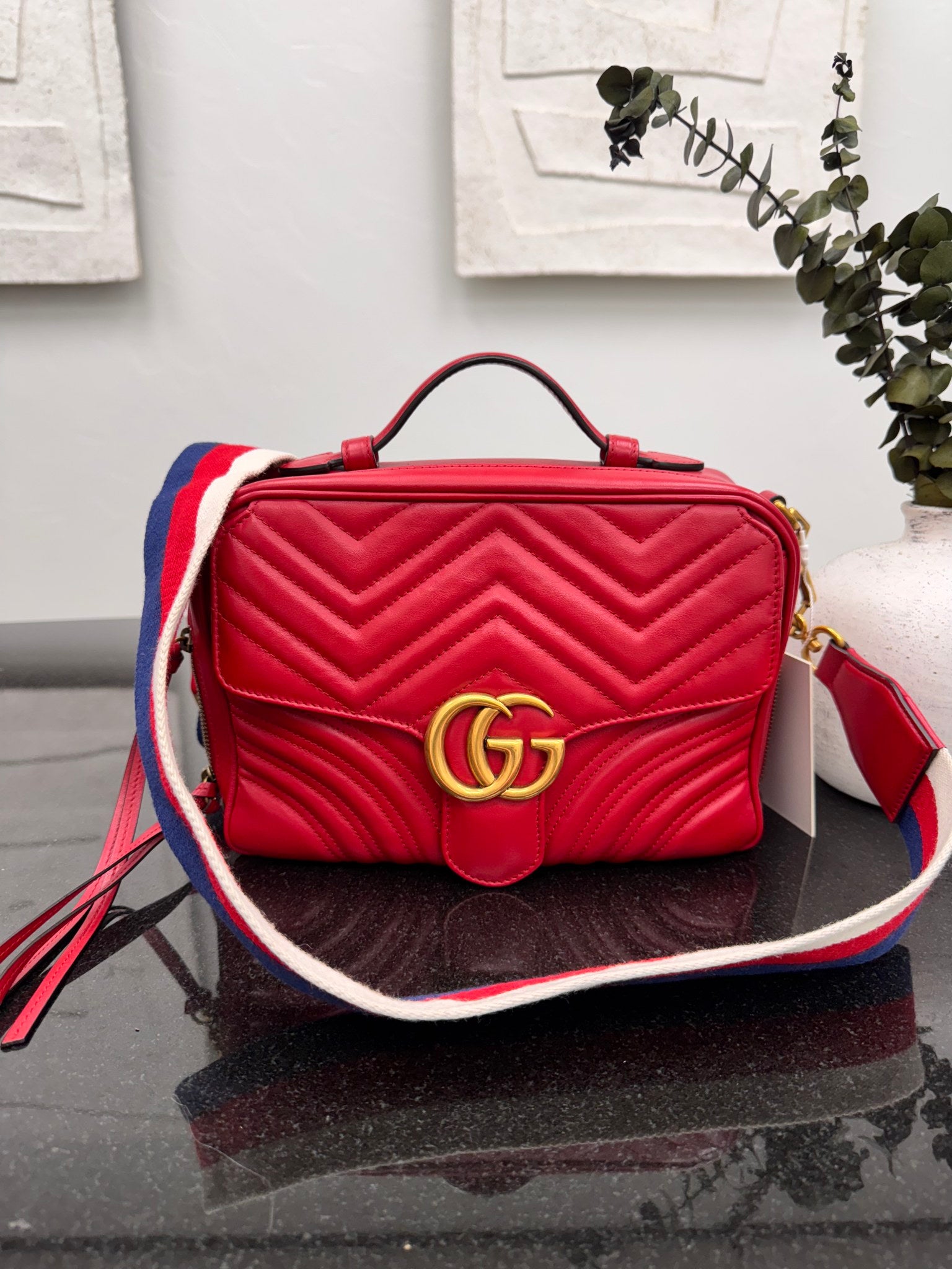 LIKE NEW - Gucci Red Matelasse GG Marmont Small 2Way Bag