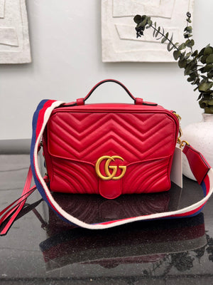 LIKE NEW - Gucci Red Matelasse GG Marmont Small 2Way Bag