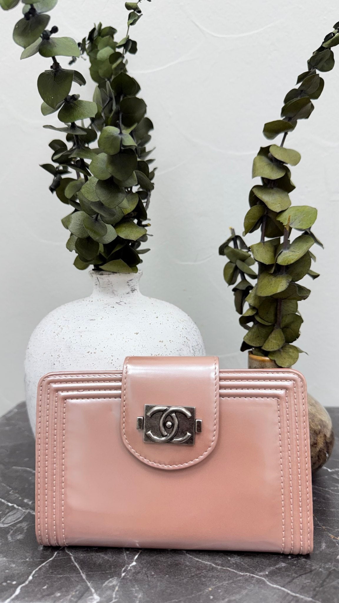 Chanel Pink Patent Leather Boy Compact Wallet 