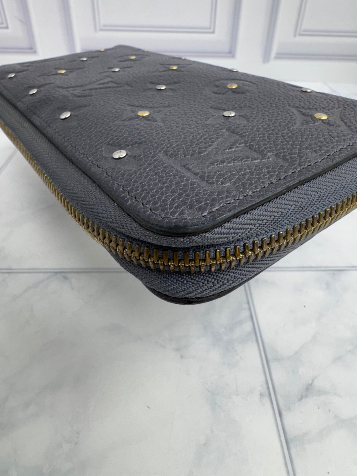 Louis Vuitton Grey Studded Monogram Empreinte Zippy Wallet