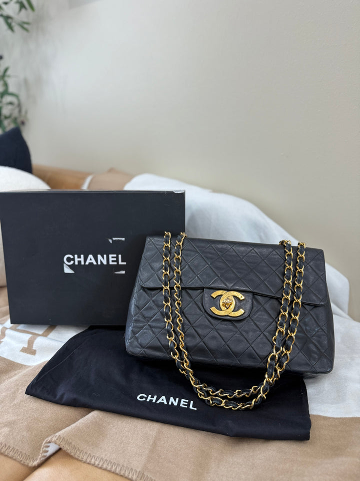 Chanel Black Quilted Lambskin XL Jumbo Single Flap Bag