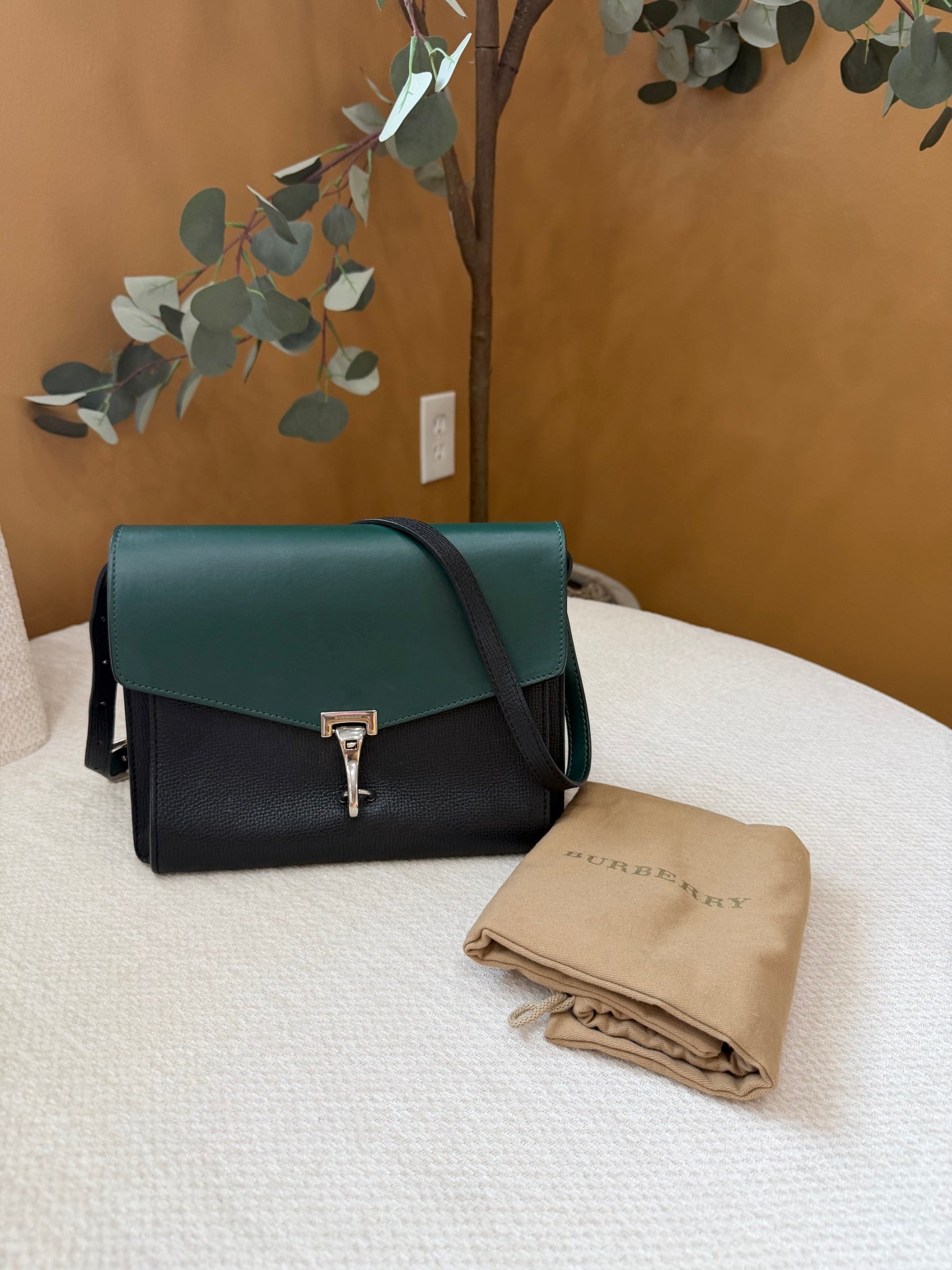 Burberry Green And Black Leather Small Macken Crossbody Bag