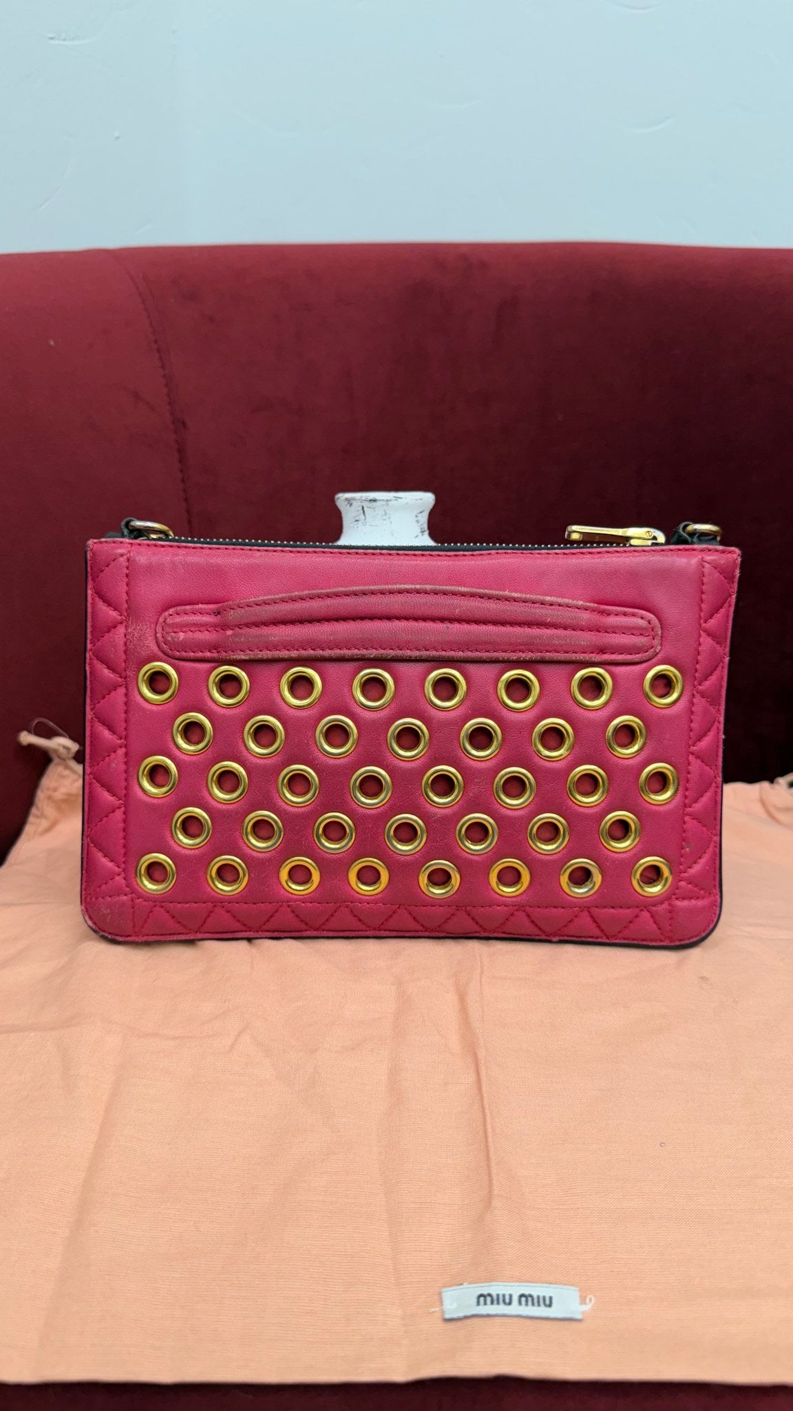 Miu Miu Pink Leather Grommet Clutch