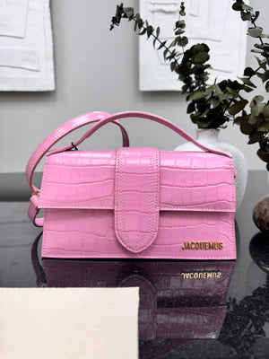 BRAND NEW - Jacquemus Pink Croc Embossed Leather Le Grand Bambino Handbag