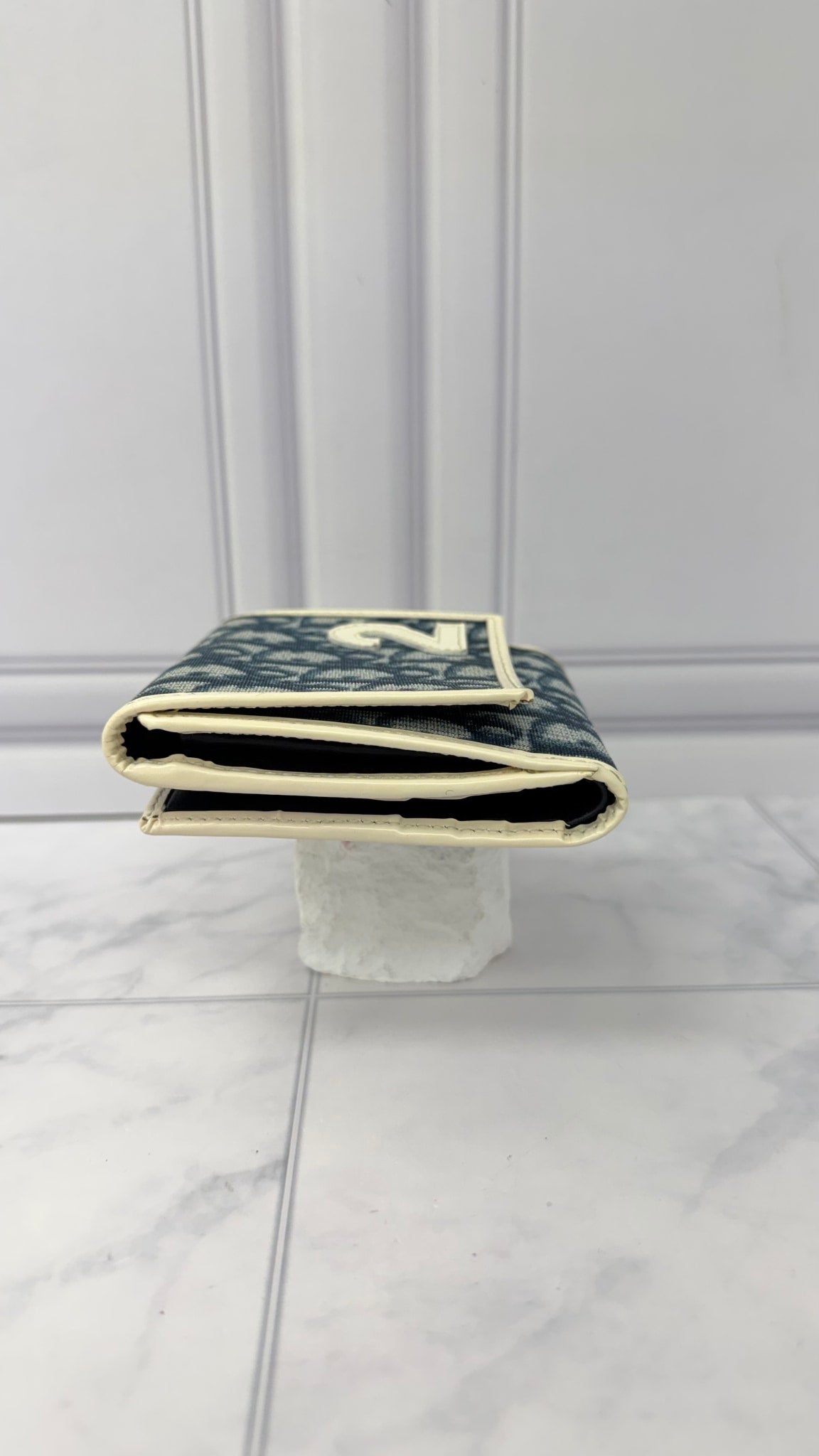 Christian Dior Blue Coated Canvas Oblique Trotter Compact Wallet 