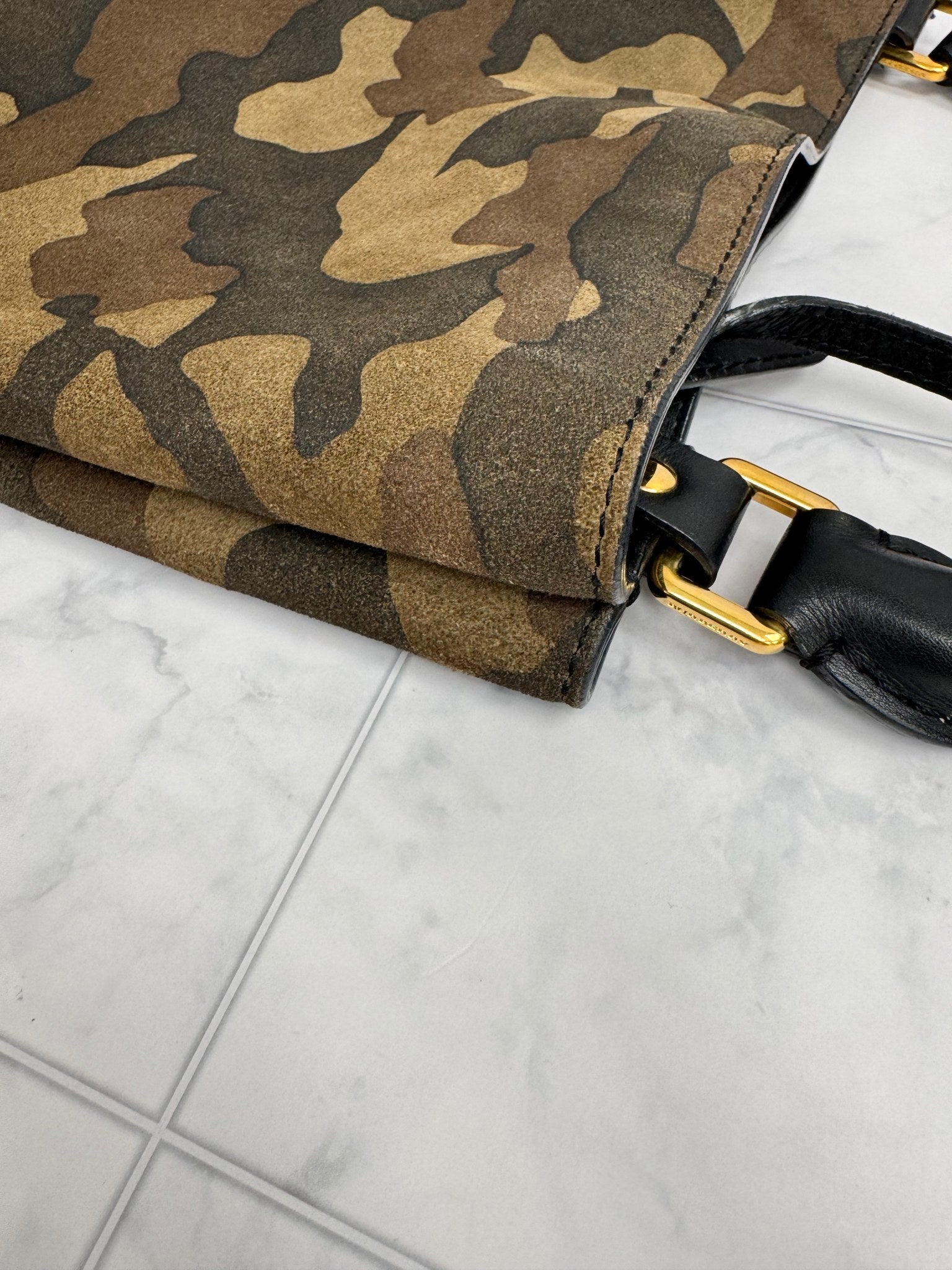 Burberry Brown Camoflauge Suede And Leather Bucket Bag