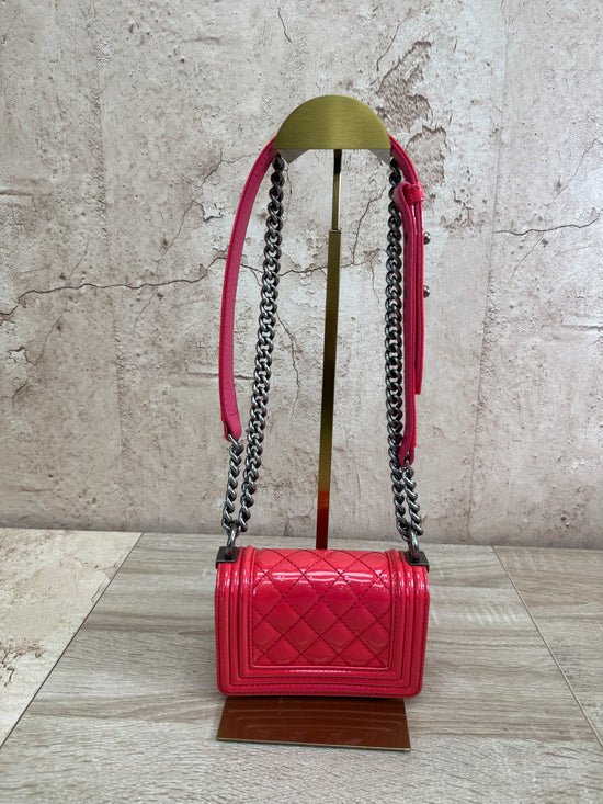 Chanel Pink Quilted Patent Leather Mini Boy Bag