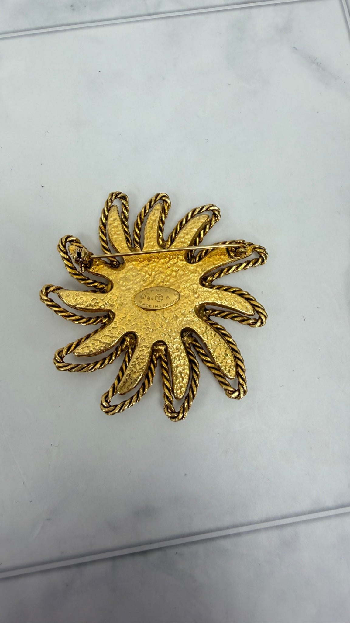 Chanel Coco Mark Sun Gold Tone Brooch